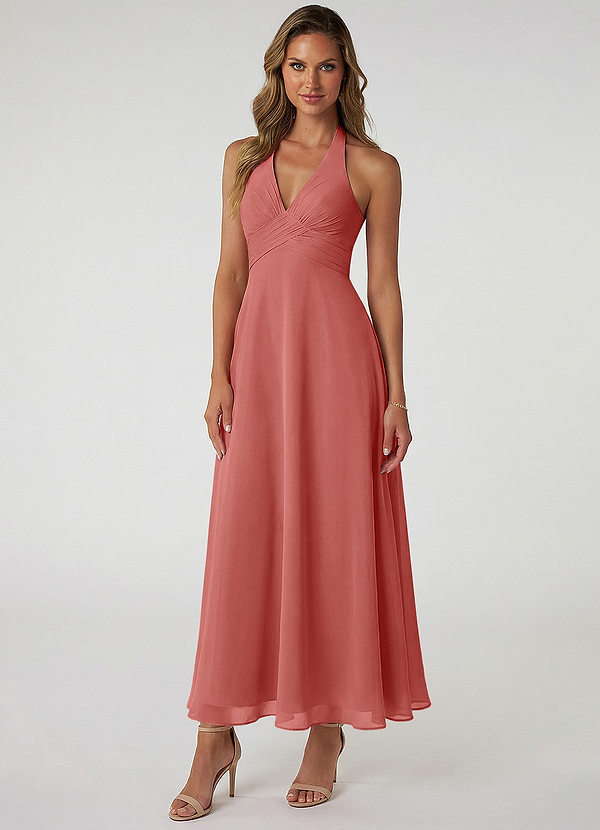 Azazie Tessie Bruidsmeisjes Jurken Jurk van Chiffon met A-Lijn Geplooid Antieke Roos image1