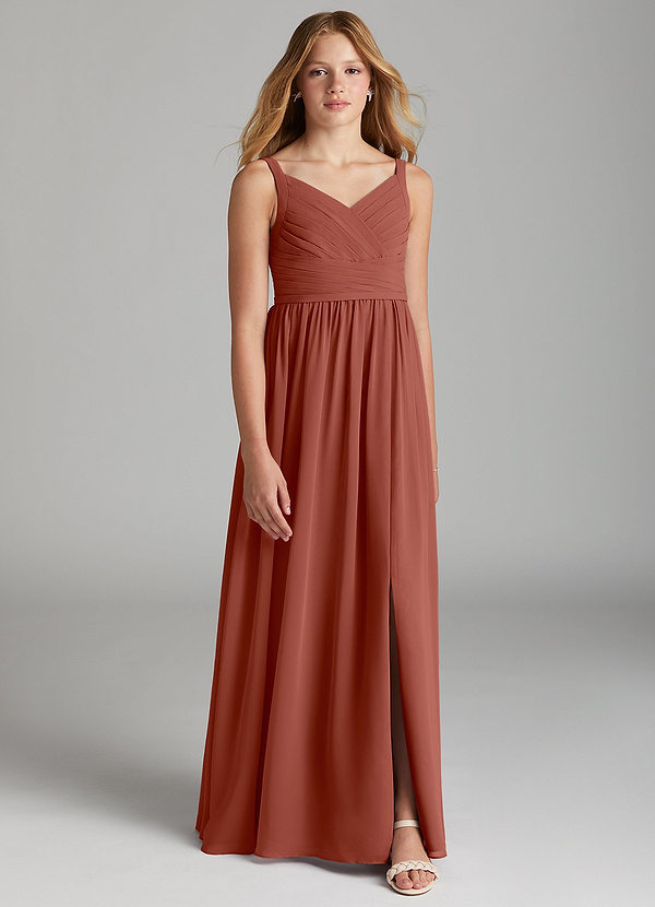 Azazie Chanel Junior A-Linie Herzausschnitt Chiffon Kleid Rotbraun image1