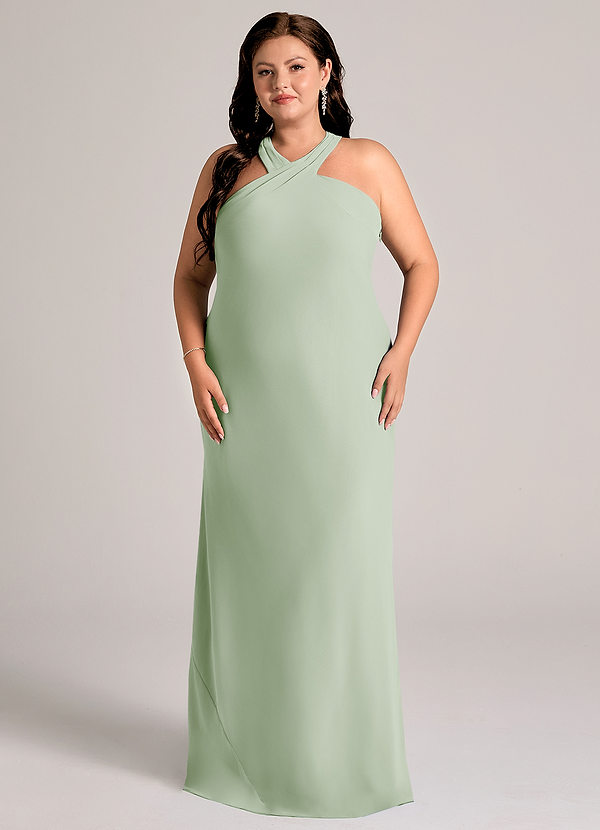 Azazie Doretta Abiti da Damigella Abito Sirena in Chiffon Plissettato Verde Salvia image1