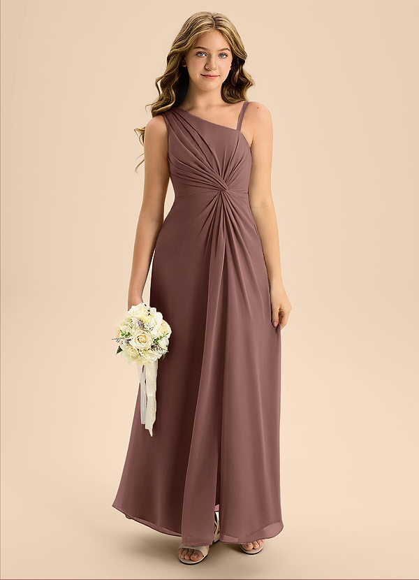 Azazie Brooke Junior A-Linie Seitliche Cut-Outs Chiffon Kleid Espresso image1
