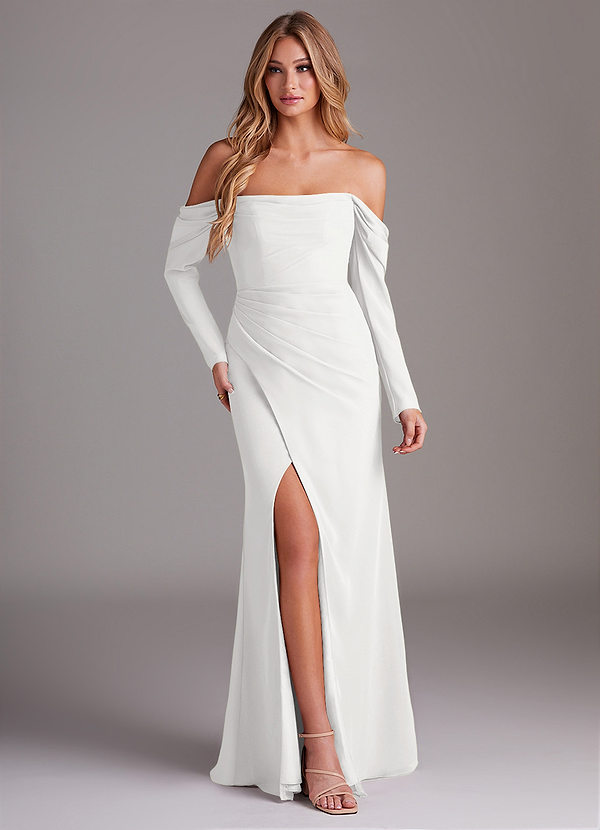 Azazie Hallie Brautjungfernkleider Meerjungfrau-Linie Langarm Chiffon Kleid Weiß image1