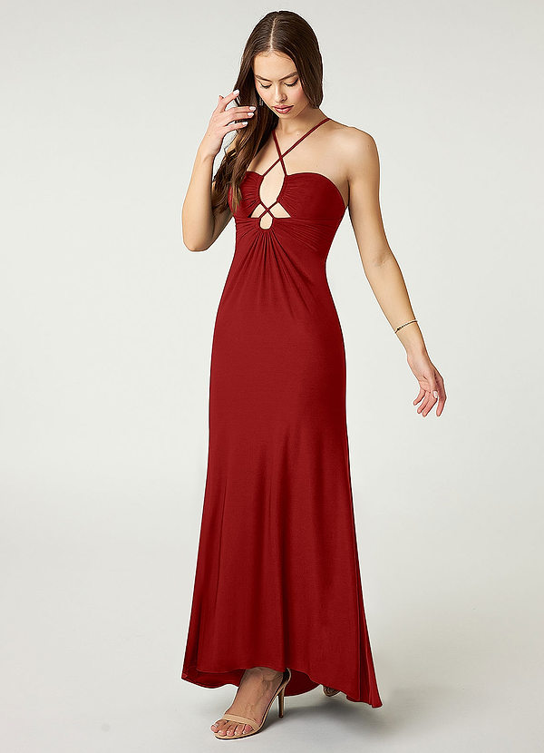 Azazie Finley Bridesmaid Dresses Sheath Sweetheart Neckline Luxe Knit Asymmetrical Dress image1