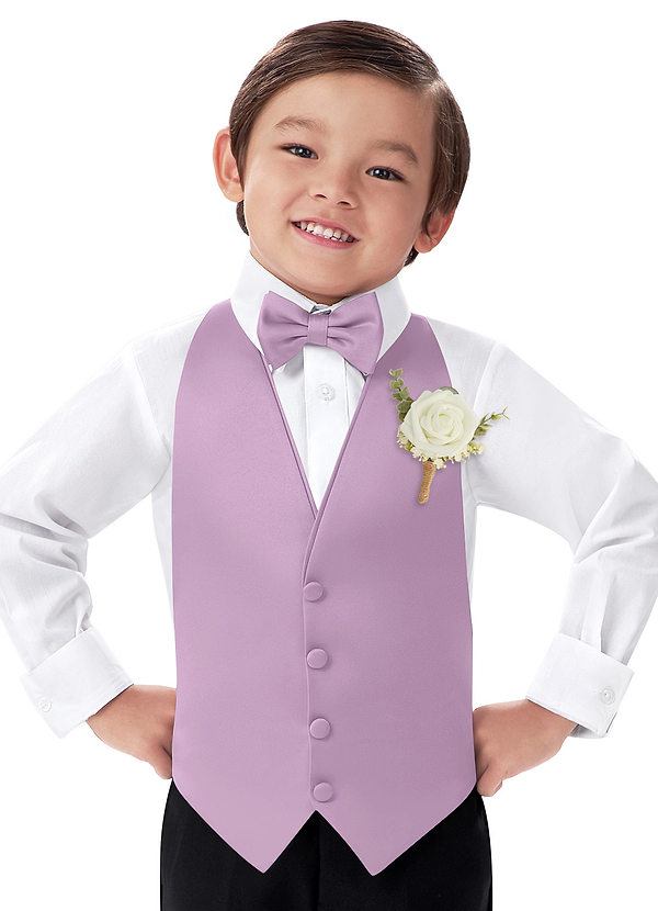 front Ensemble gilet, nœud papillon et boutonnière en satin mat pour garçon