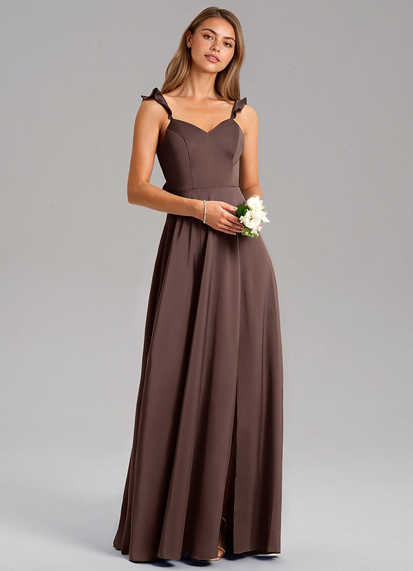 Azazie Everett Bridesmaid Dresses Ganache A-Line Stretch Satin Dress image1