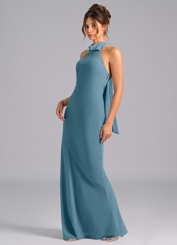 Azazie Velli Brudtärneklänningar Klä av Sjöjungfru i Chiffong Hög hals Bermuda image1