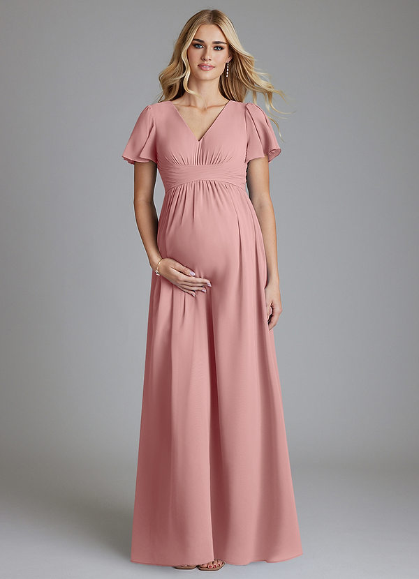 Azazie Verna Maternity Bridesmaid Dresses A-Line V-Neck Ruched Chiffon Floor-Length Dress image1