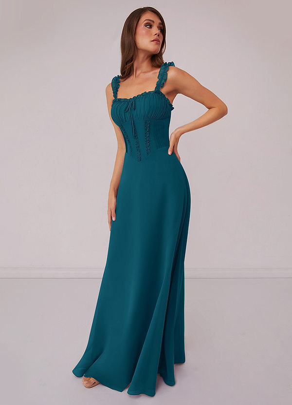 Barbie ♥ Azazie Brautjungfernkleider Robe Trapèze en Mousseline de soie Encolure en Forme de Cœur Tintenblau image1
