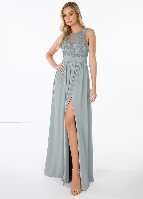 Azazie Mea Bridesmaid Dresses Dolphin Grey A-Line Lace Chiffon Dress image1
