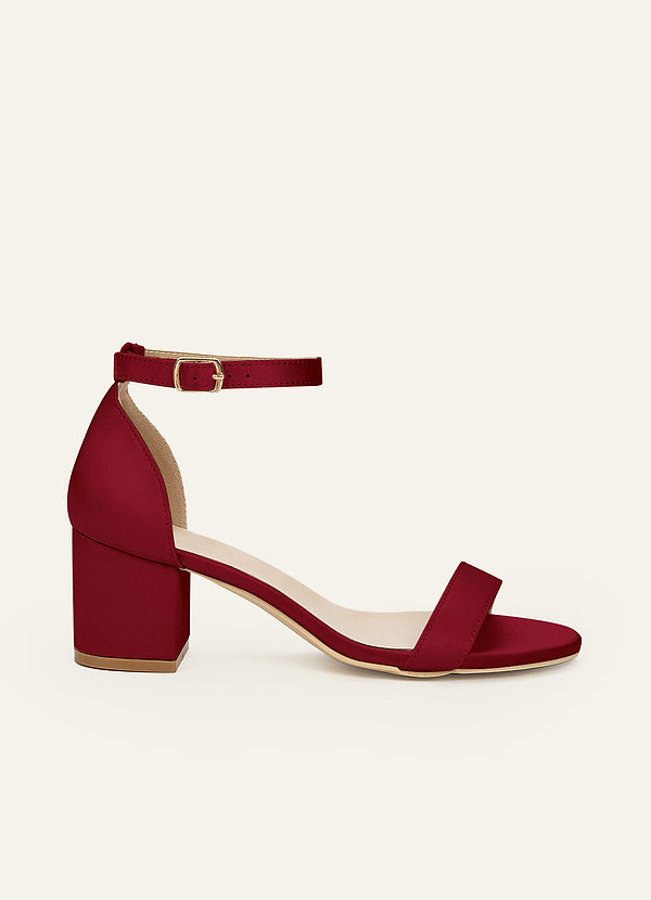 front Matching Color Matte Satin One Strap Buckle Block Heel Sandals