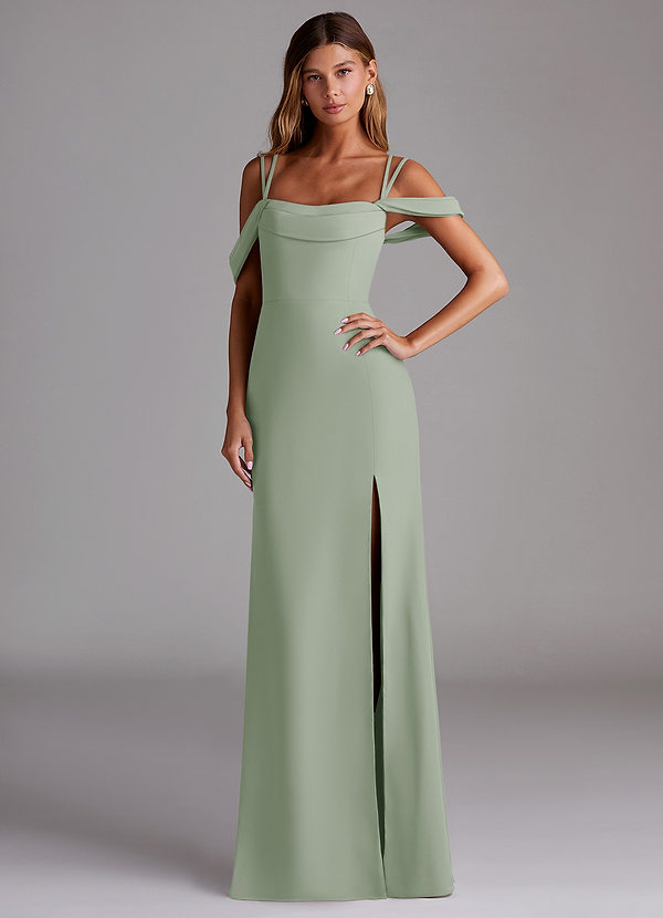 Azazie Callan Bridesmaid Dresses Dusty Sage Mermaid Pleated Chiffon Convertible Dress image1