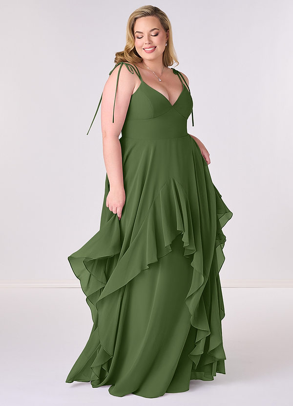 Barbie ♥ Azazie Bridesmaid Dresses Olive A-Line Bow Chiffon Dress image1
