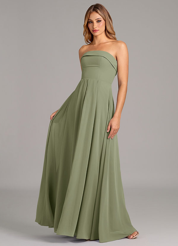 Azazie Lucienne Brautjungfernkleider Wandelbar A-Linie Schulterfrei Chiffon Kleid Pistazie image1