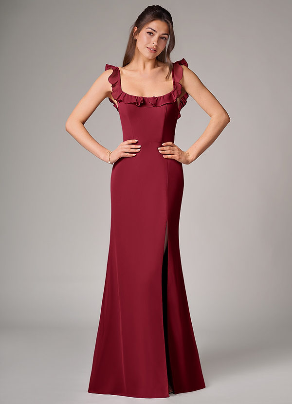 Azazie Callie Bridesmaid Dresses Burgundy Mermaid Side Slit Chiffon Convertible Dress image1