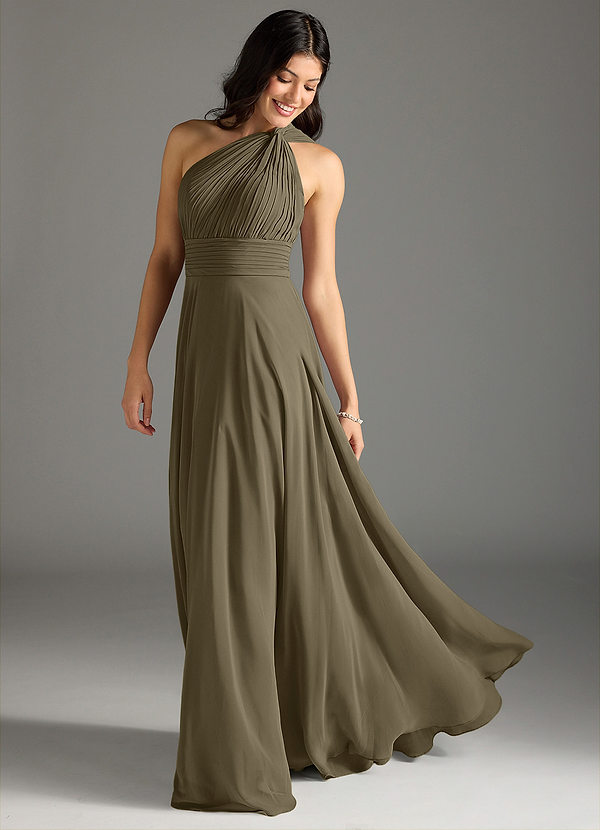 Azazie Charlize Bridesmaid Dresses Willow Green A-Line One Shoulder Chiffon Dress image1
