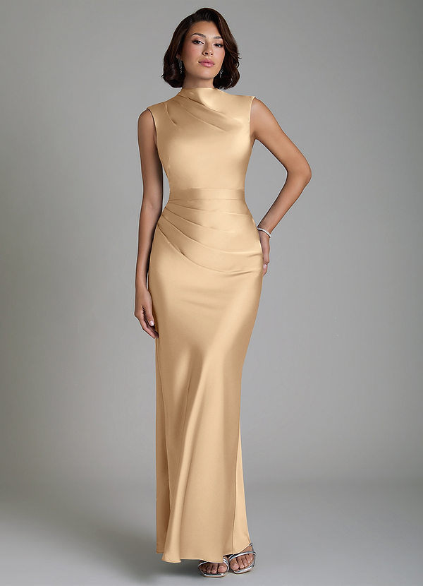 Azazie Lumia Robes de demoiselle d'honneur Robe Fourreau en Satin extensible Corset Champagne image1