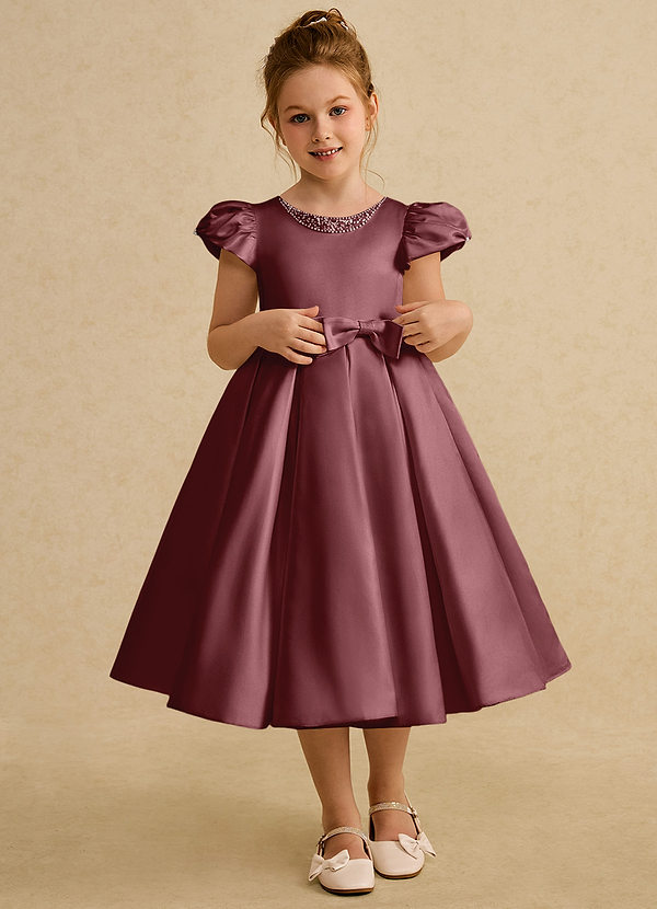 Azazie Pearl Flower Girl Dresses Desert Rose Ball-Gown Pleated Matte Satin Dress image1
