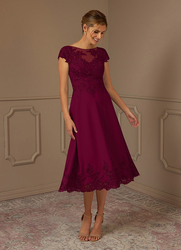 Azazie Terrano Mother of the Brides Dresses Burgundy A-Line Scoop Lace Dress image1