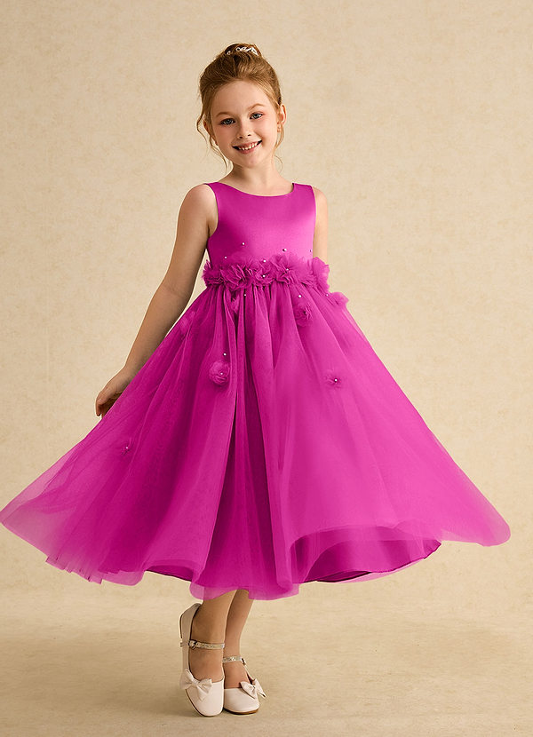 Azazie Lux Flower Girl Dresses Fuchsia A-Line Beaded Tulle Dress image1