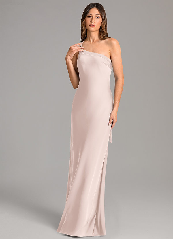 Azazie Monroe Bridesmaid Dresses Blushing Pink Mermaid One Shoulder Stretch Satin Dress image1