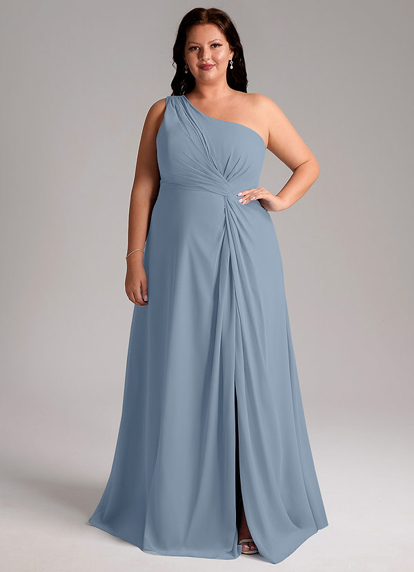Azazie Brooke Bridesmaid Dresses Dusty Blue A-Line One Shoulder Chiffon Dress image1