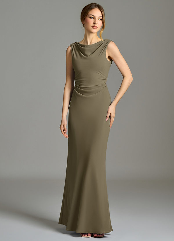 Azazie Kieryn Vestidos Dama de Honor Vestido de Verde Sauce de Gasa de Corte Sirena con Plisado image1