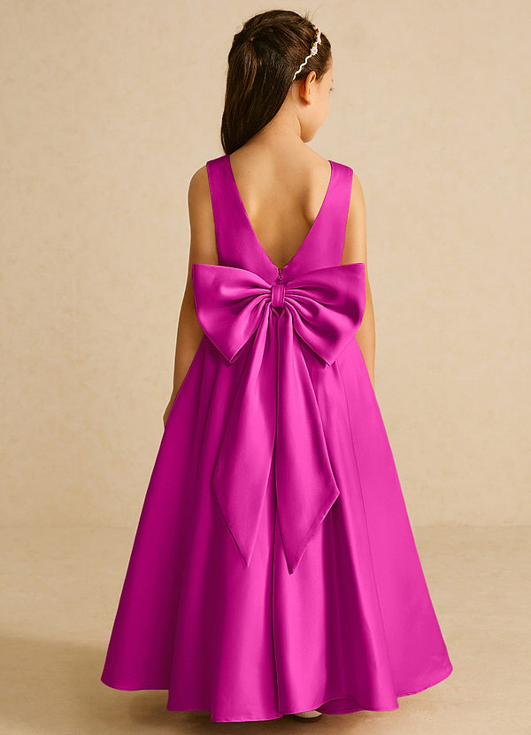 Azazie Pipsy Flower Girl Dresses Fuchsia A-Line Bow Matte Satin Dress image1