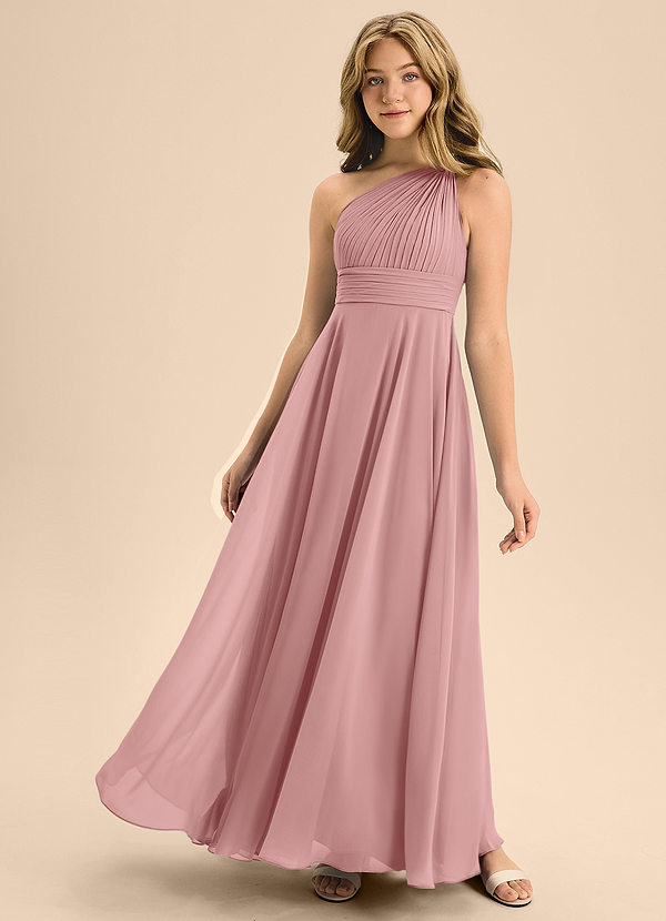 Azazie Charlize Junior Dusty Rose A-Line Pleated Chiffon Dress image1