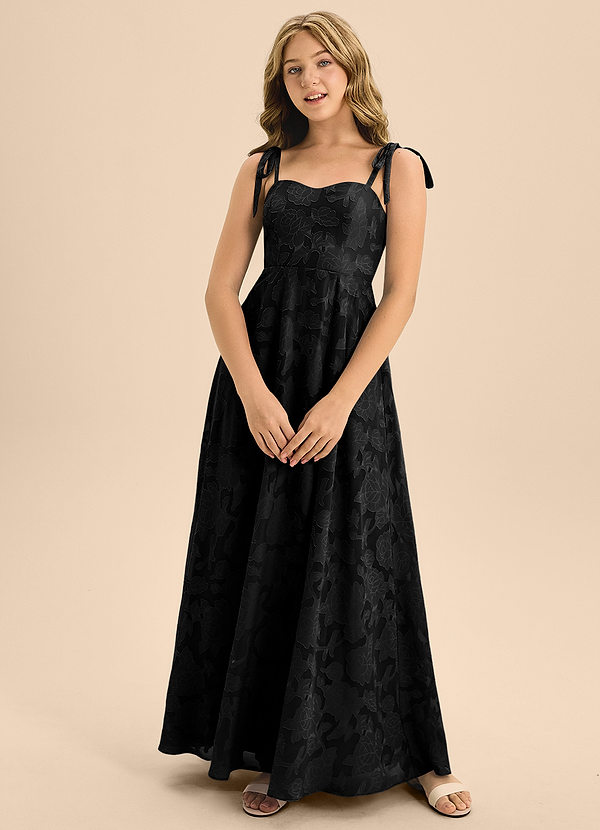 Azazie Rosey Junior Abito A-Line in Burnout Floreale Scollo a Cuore Nero image1