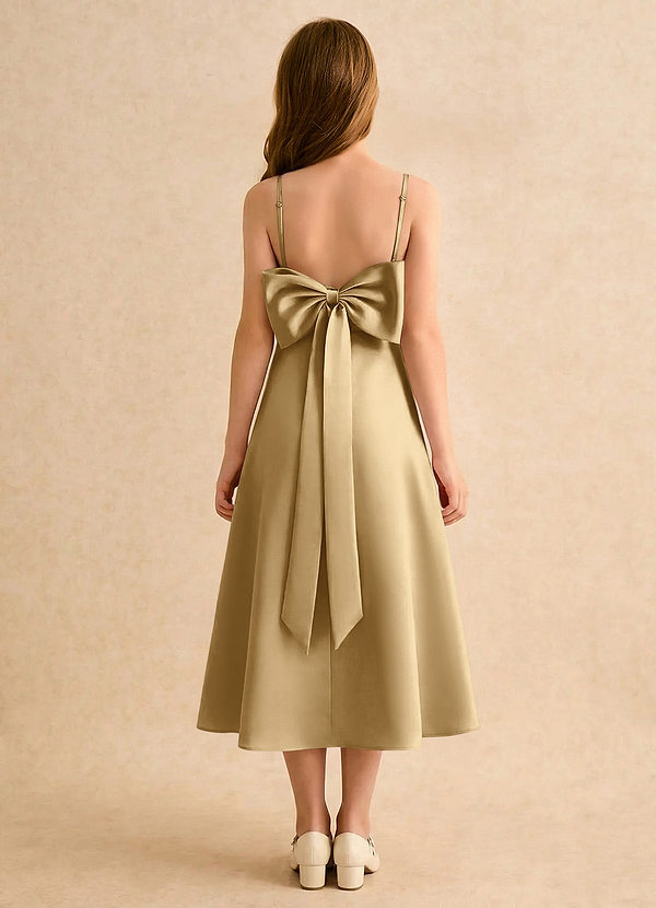 Azazie Jaella Girls Formal Vestidos de Niña de Flores Vestido de Oro de Satin Mate de Corte en A con Plisado image1