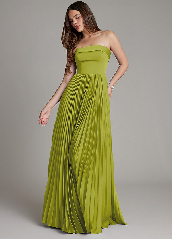 Azazie Mariana Bridesmaid Dresses Lemongrass A-Line Pleated Stretch Satin Dress image1