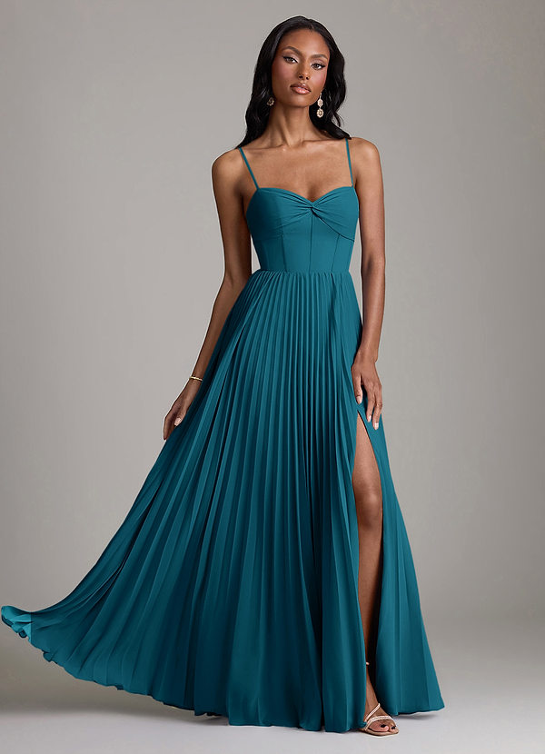 Azazie Akiko Brautjungfernkleider A-Linie Herzausschnitt Chiffon Kleid Tintenblau image1