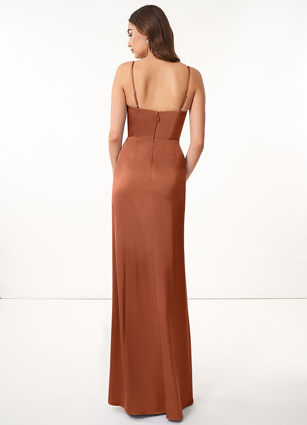 Azazie Maci Bridesmaid Dresses A-Line Pleated Stretch Satin Floor-Length Dress image2