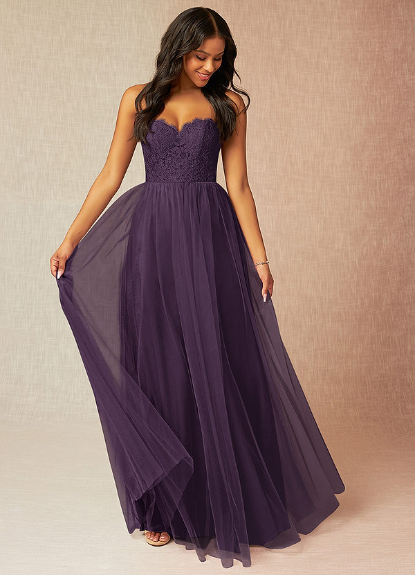 Azazie Roni Bridesmaid Dresses Plum A-Line Sweetheart Neckline Tulle Convertible Dress image1