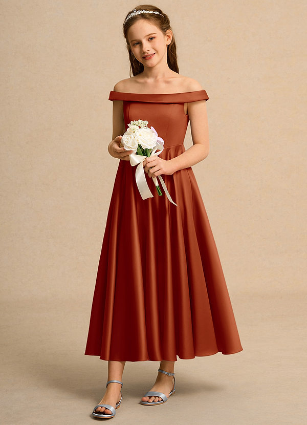 Azazie Teeny Junior Formal Vestidos de Niña de Flores Vestido de Pimenton de Satin Mate de Corte En A con Plisado image1