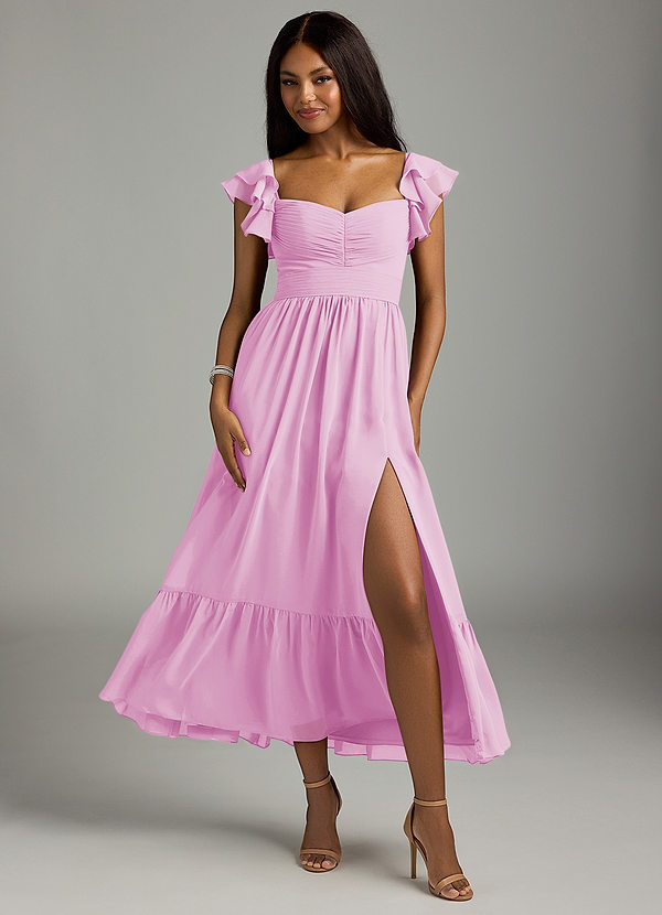Azazie Anaya Bridesmaid Dresses Candy Pink A-Line Pleated Chiffon Dress image1