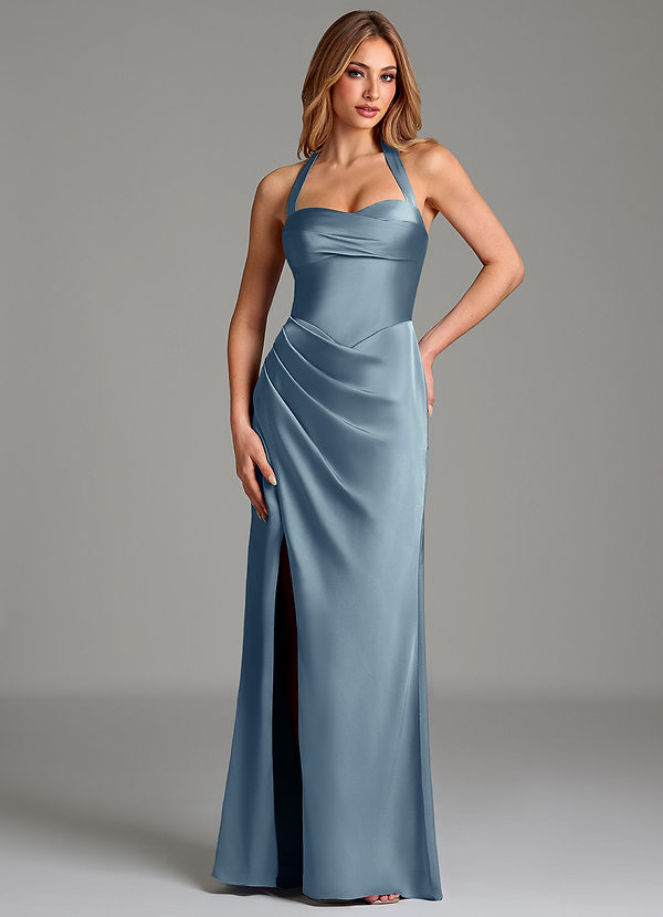 Azazie Serenity Brautjungfernkleider Meerjungfrau-Linie Herzausschnitt Stretch-Satin Kleid Staubblau image1