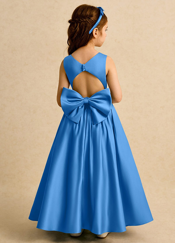 Azazie Nellia Flower Girl Dresses Blue Jay A-Line Bow Matte Satin Dress image1