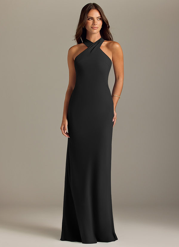 Azazie Doretta Vestidos Dama de Honor Vestido de Negro de Gasa de Corte Sirena con Plisado image1