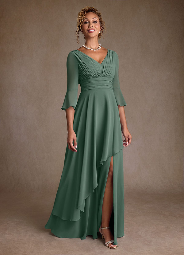 Azazie Eire Vestidos de Madre de la Novia Vestido de Eucalipto de Gasa de Corte en A con Plisado image1
