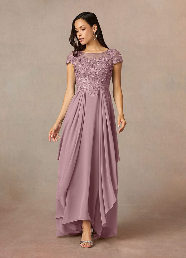 Azazie Lunda Mother of the Brides Dresses Dusty Rose A-Line Lace Chiffon Dress image1