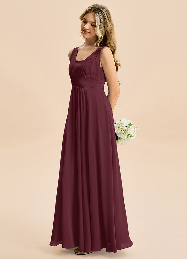 Azazie Odette Junior Vestido de Cabernet de Gasa de Corte en A con Escote de Corazón image1