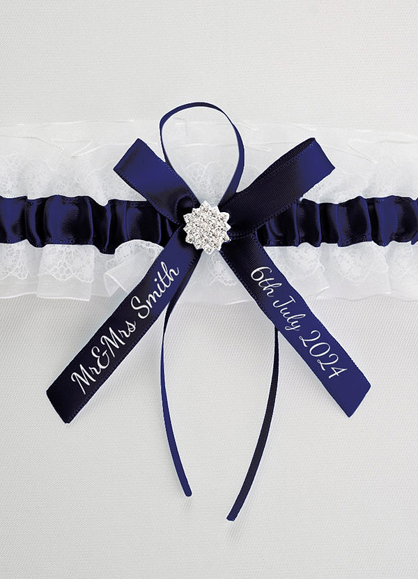 front Liga de boda azul de encaje personalizada