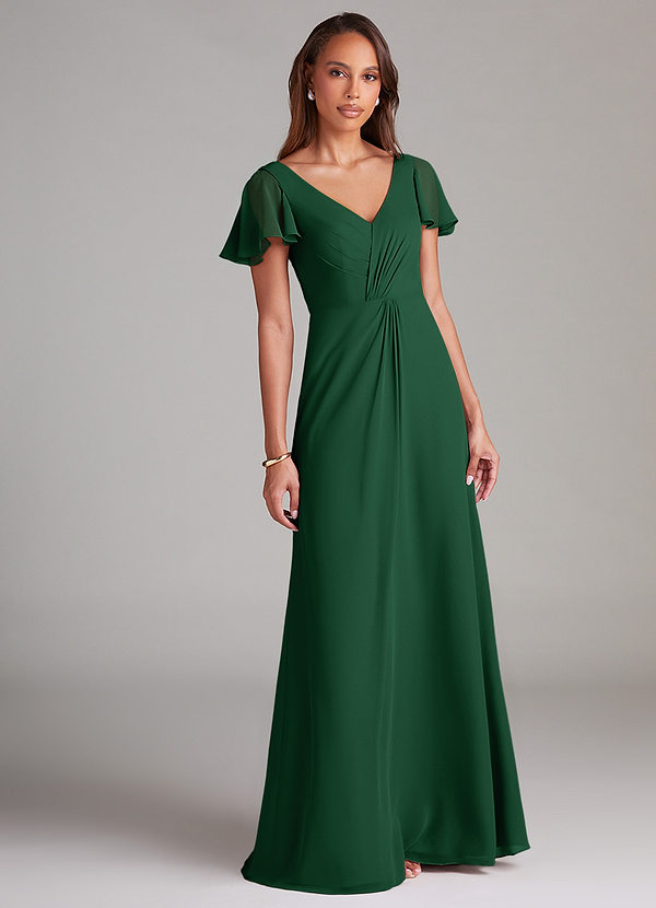 Azazie Soren Bridesmaid Dresses Dark Green A-Line Ruched Chiffon Dress image1