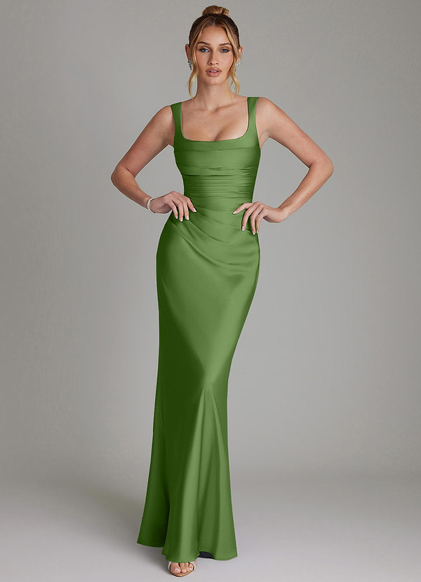 Azazie Agustina Robes Demoiselle d'honneur Robe Sirène en Satin extensible Corset Basilic image1