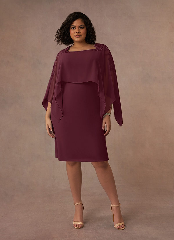 Azazie Maryam Mother of the Brides Dresses Cabernet Sheath Lace Chiffon Dress image1