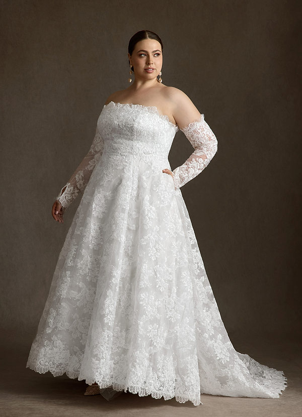 Azazie Hinata Wedding Dresses Diamond White Ball-Gown Strapless Lace Dress image1