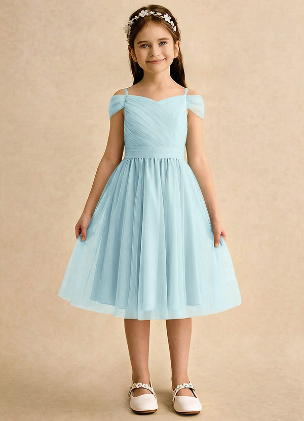 Azazie Lila Girls Formal Robes de Fillette d'Honneur Robe Trapèze en Tulle Épaule décolletée Verre De Mer image1