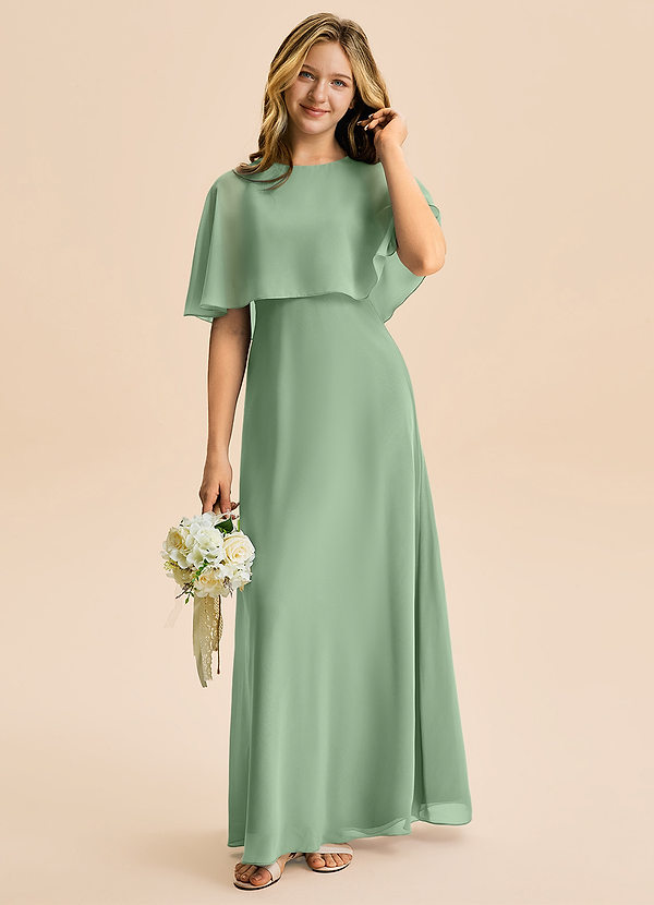 Azazie Maris Junior Abito A-Line in Chiffon Matcha image1