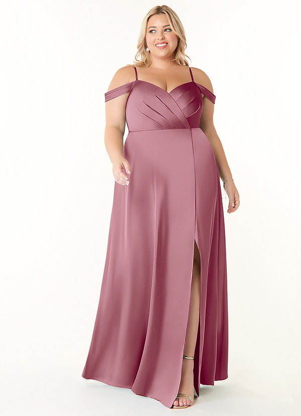 Azazie Ocean Brautjungfernkleider A-Linie V-Hals Gefaltet Stretch-Satin Kleid Vintage Mauve image1