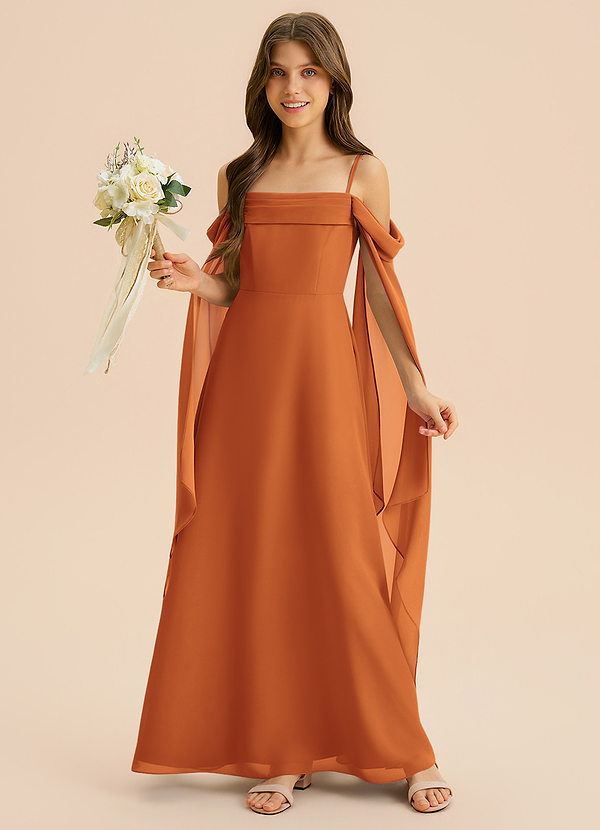 Azazie Moana Junior Jurk van Chiffon met A-Lijn Geplooid Kaneel image1